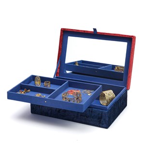 Boîte à bijoux broderie artisanale rouge et bleu