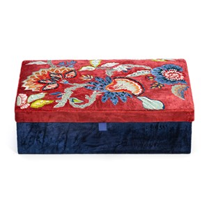 Boîte à bijoux broderie artisanale rouge et bleu
