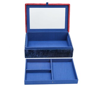 Boîte à bijoux broderie artisanale rouge et bleu