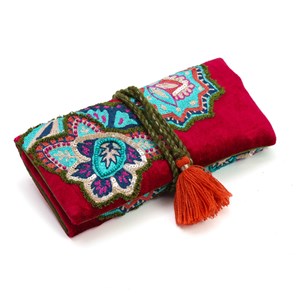 Trousse à bijoux brodée à rouler Fleurs