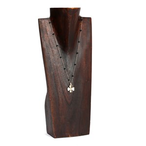 Collier sautoir en acier inoxydable doré motif trèfle et perles de verre