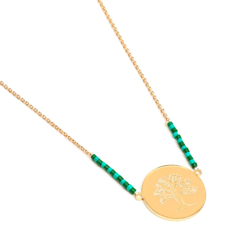 Collier arbre de vie en acier inoxydable doré et perles Miyuki