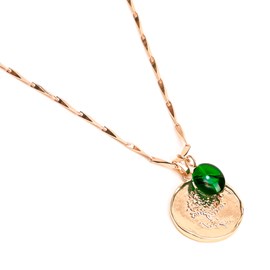 Collier médaille arbre de vie en acier inoxydable doré et perle de verre