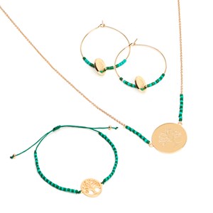 Créoles arbre de vie en acier inoxydable doré et perles Miyuki