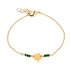 Bracelet Lucky en acier inoxydable doré trèfle et perles de verre