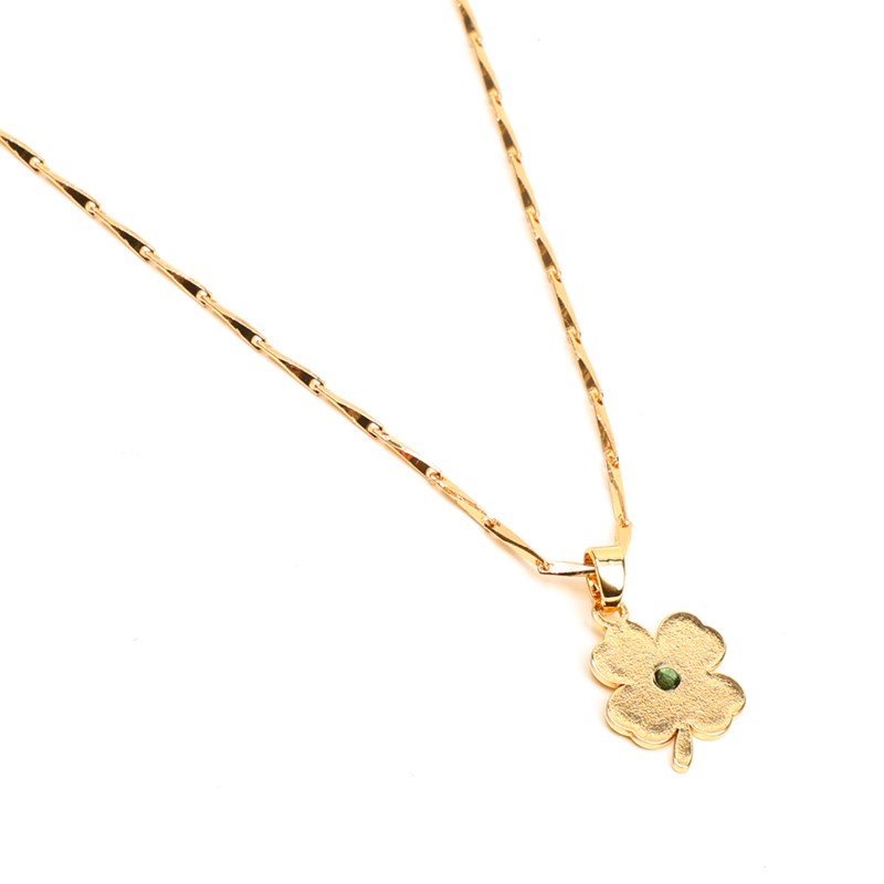 Collier Lucky en acier inoxydable doré trèfle et verre