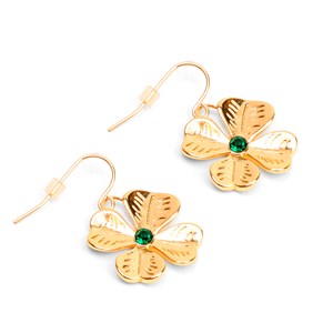 Boucles d'oreilles pendantes en acier inoxydable doré motif trèfle et strass