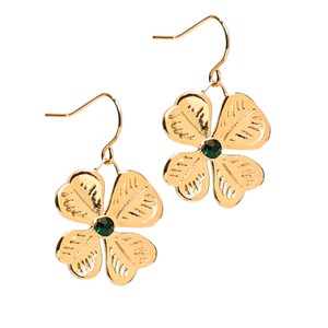 Boucles d'oreilles pendantes en acier inoxydable doré motif trèfle et strass