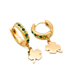 Boucles créoles en acier inoxydable doré motif trèfle et strass