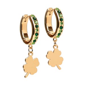 Boucles créoles en acier inoxydable doré motif trèfle et strass