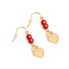 Boucles d'oreilles pendantes cœur ex-voto billes de verre et acier inoxydable