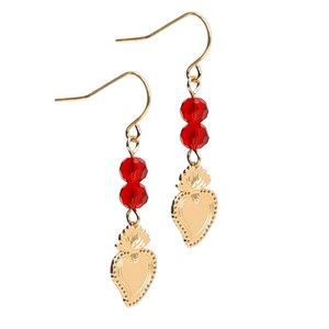 Boucles d'oreilles pendantes cœur ex-voto billes de verre et acier inoxydable