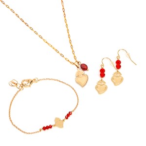 Boucles d'oreilles pendantes cœur ex-voto billes de verre et acier inoxydable