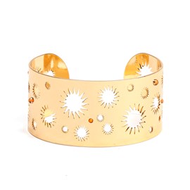 Bracelet manchette Soleil artisanal en acier inoxydable doré et perles de verre