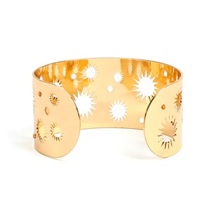 Bracelet manchette Soleil artisanal en acier inoxydable doré et perles de verre