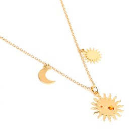 Collier breloques Soleil artisanal en acier inoxydable doré et perles de verre