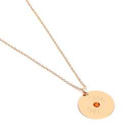 Collier médaille Soleil artisanal en acier inoxydable doré et perle de verre