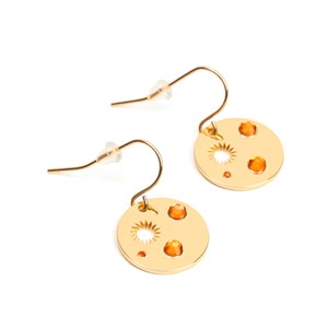 Boucles d'oreilles Soleil artisanales acier inoxydable doré et perles de verre