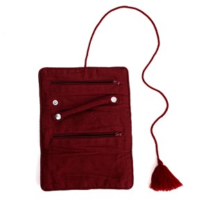 Trousse à bijoux de voyage artisanale roulée et brodée en tissu Rose