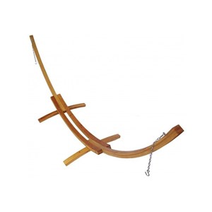 Set support bois avec hamac double ecru à pompons