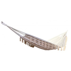 Set support bois avec hamac double ecru à pompons