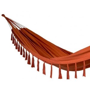 Set support bois avec hamac double orange à pompons