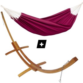 Set support bois avec hamac double brésilien bordeaux