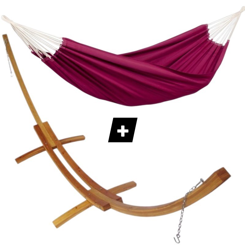 Hamac Détente - Set support bois avec hamac double brésilien bordeaux