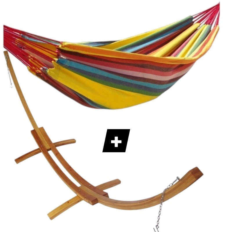 Set support double en bois avec hamac simple relaxant