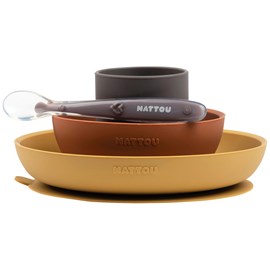 Coffret repas gris-brique-ocre (4 pièces)