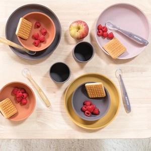 Coffret repas gris-brique-ocre (4 pièces)