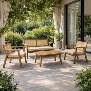 Hanoi salon de jardin 4 places en acacia et cannage