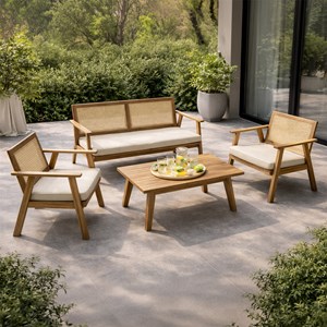 Hanoi salon de jardin 4 places en acacia et cannage