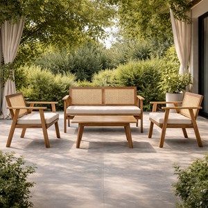 Hanoi salon de jardin 4 places en acacia et cannage