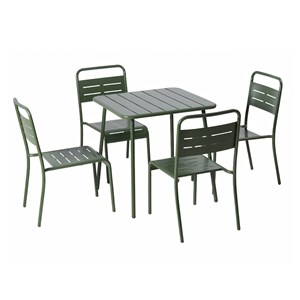 Bergame ensemble table de jardin carrée 70cm et 4 chaises vert