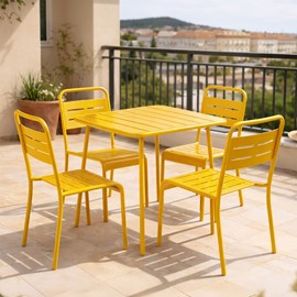 Bergame ensemble table de jardin carrée 70cm et 4 chaises jaune