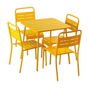 Bergame ensemble table de jardin carrée 70cm et 4 chaises jaune