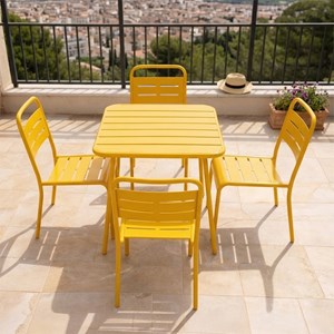 Bergame ensemble table de jardin carrée 70cm et 4 chaises jaune