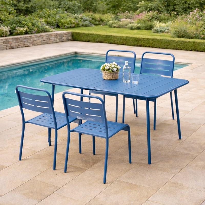 Bergame ensemble table de jardin 120 cm et 4 chaises bleu
