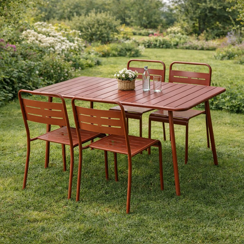 Bergame ensemble table de jardin 120 cm et 4 chaises terracotta
