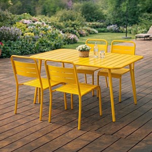 Bergame ensemble table de jardin 120 cm et 4 chaises jaune