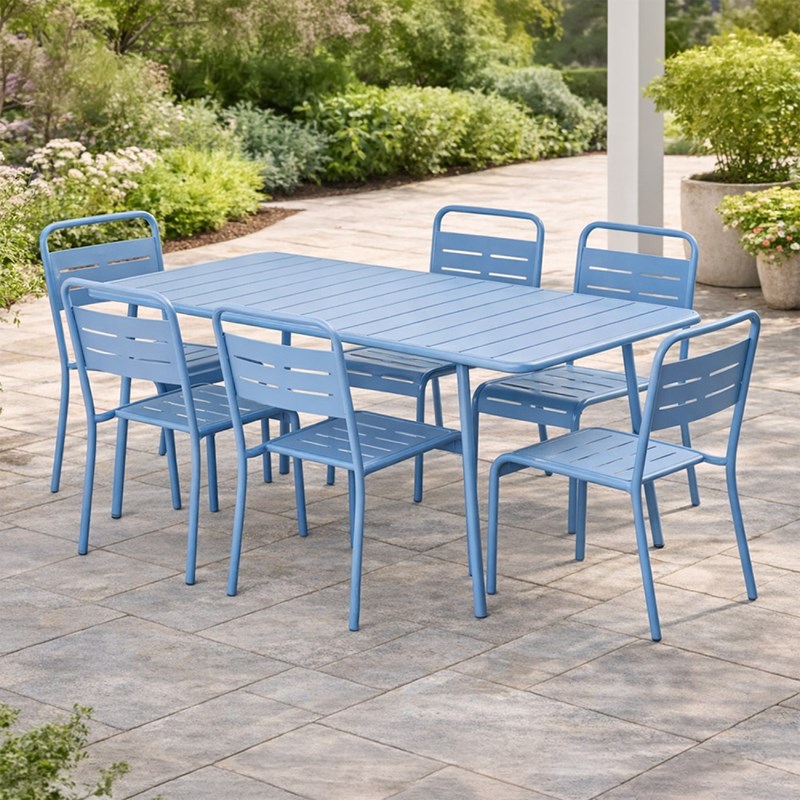 Bergame ensemble table de jardin 160 cm et 6 chaises bleu