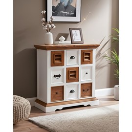 Inda - petit buffet en mindy massif blanc et naturel 80 cm