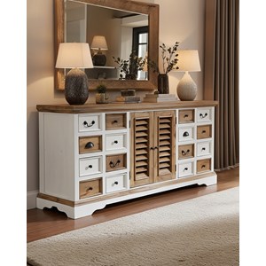 Inda - grand buffet blanc et naturel en mindy massif 160 cm