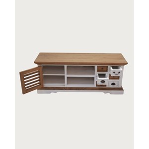 Inda - meuble tv en bois massif de sungkai blanc et naturel 140 cm