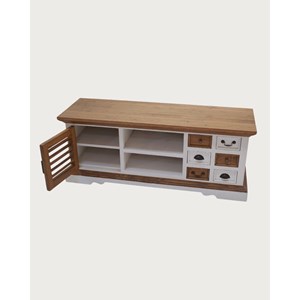 Inda - meuble tv en bois massif de sungkai blanc et naturel 140 cm