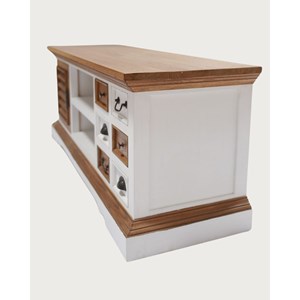 Inda - meuble tv en bois massif de sungkai blanc et naturel 140 cm