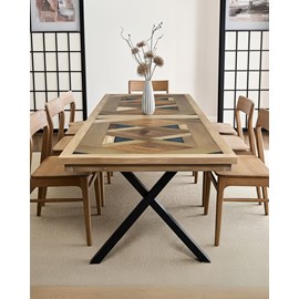 Bucarest - table repas en manguier massif marqueté l200 cm 10 pers.