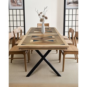 Bucarest - table repas en manguier massif marqueté l200 cm 10 pers.