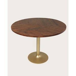 Prague - table repas ronde en bois massif et pied tulipe doré d110 cm 6 pers